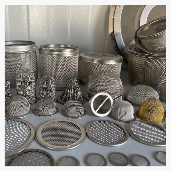 Assortment of stainless steel mesh filters and strainers – cylinders, cones, domes, discs and custom shapes from BZ Wire Mesh