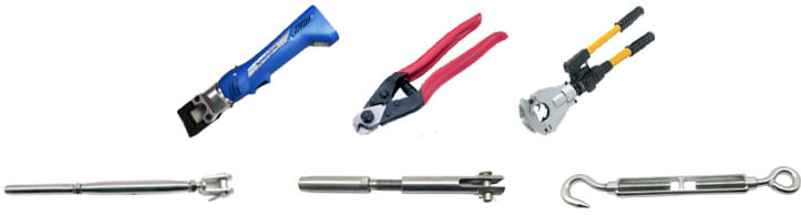 Tools and accessories for installing rope mesh Tools and accessories for installing rope mesh